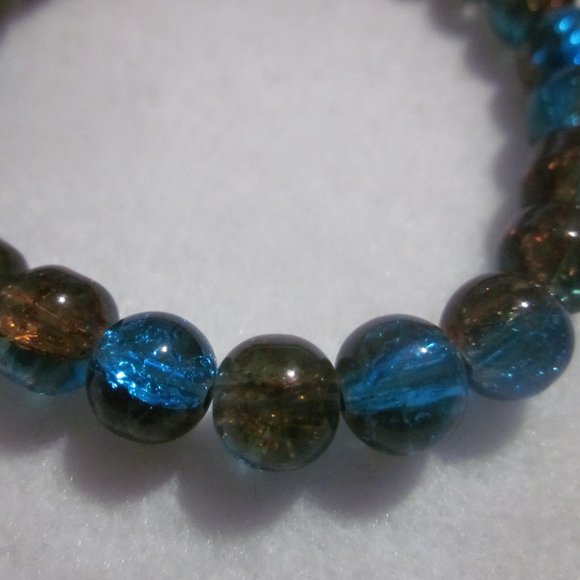 Two Tone Teal & Dark Brown Crackle Stretch Bracelet - Picture 3 of 4